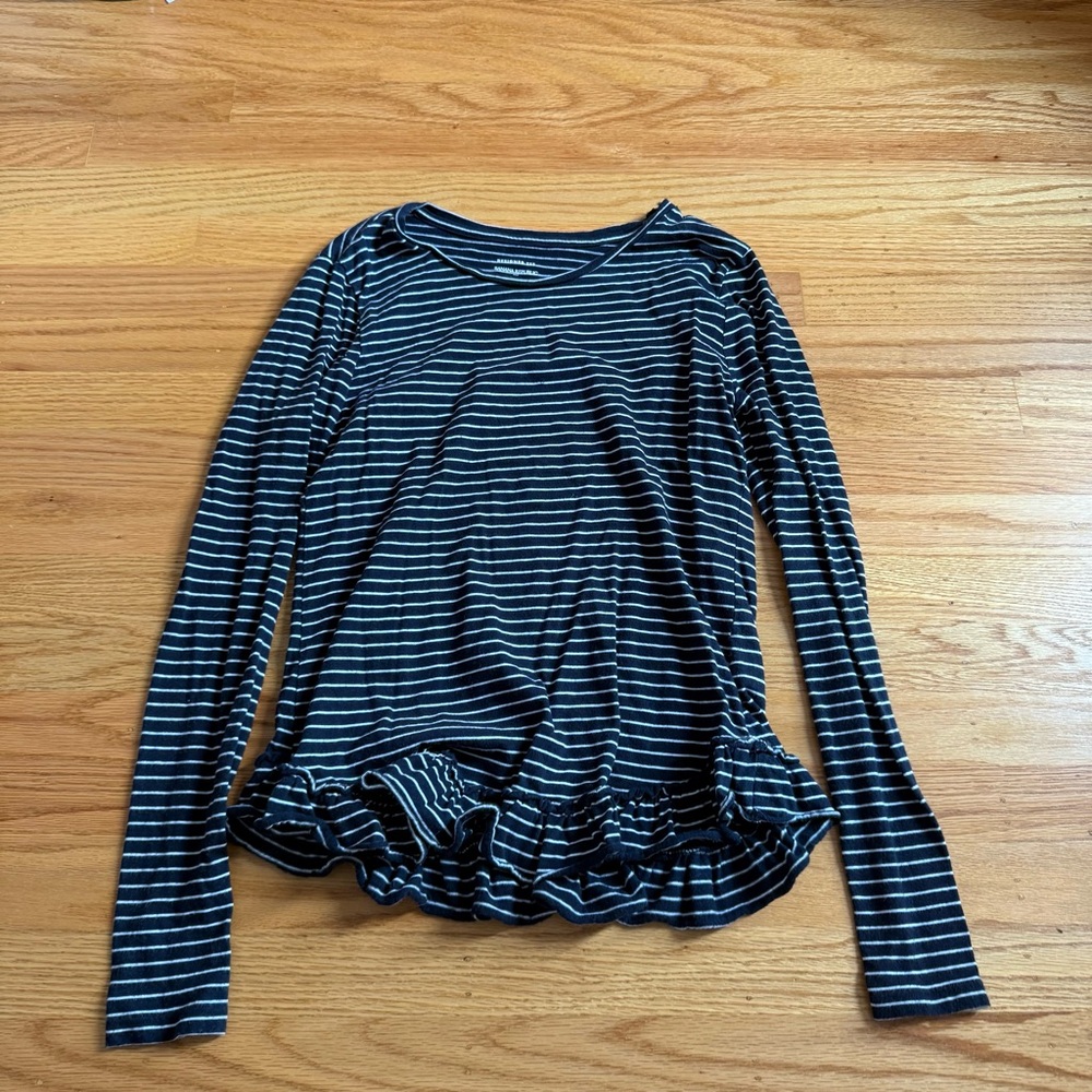 Banana Republic Navy Blue & White striped Designer Tee Peplum Ruffle Hem XS